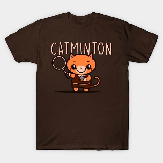 Catminton Cute Sporty Kawaii Cat Playing Furball Badminton T-Shirt by Originals By Boggs